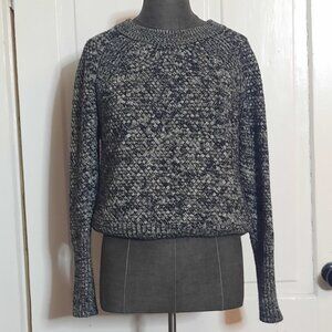 Navy White Taupe Marl Heathered Sweater Chunky Knit Pullover Big Cuffs Warm EUC